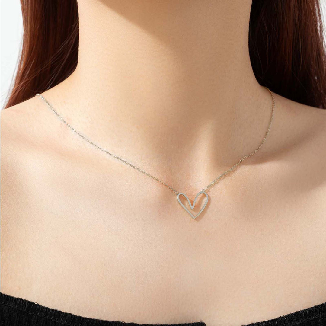 Tilted Heart Outline Necklace