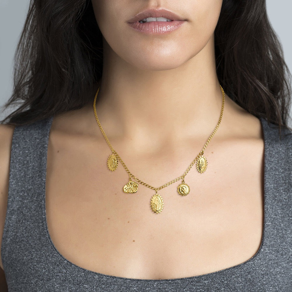 Madonna Medal Cascade Necklace